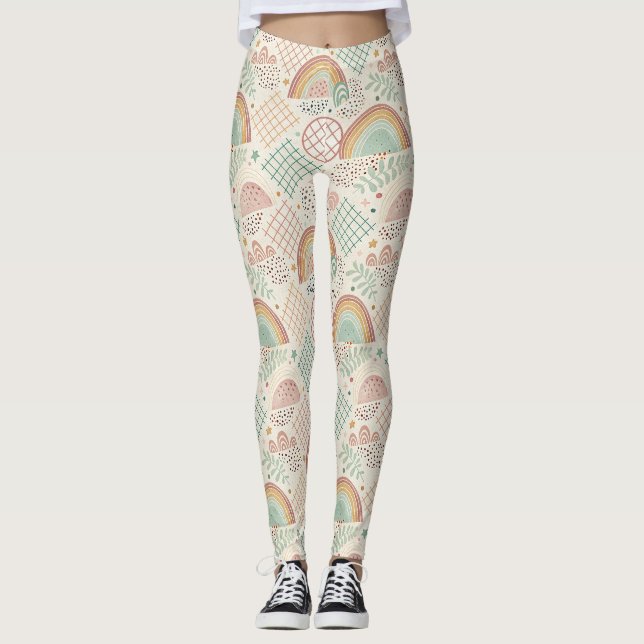 Leggings Formes Rétro et Textures Pointillées en Pastel Ter (Devant)