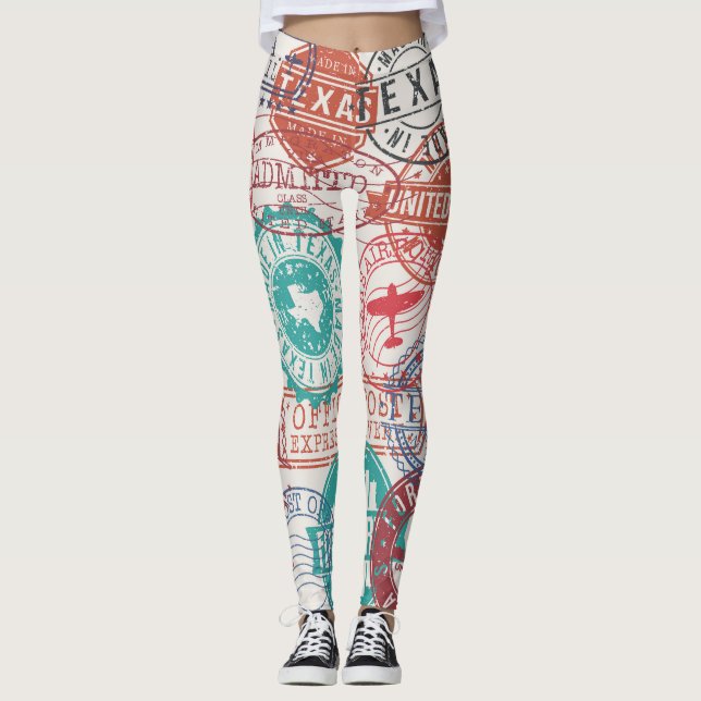 Leggings Fort Worth Texas : timbres de voyage. (Devant)