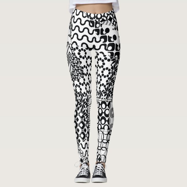 Leggings Fou, Funky, Motif noir et blanc, Cool (Devant)