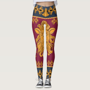 Leggings Foulard à tête de lion : motif doré.