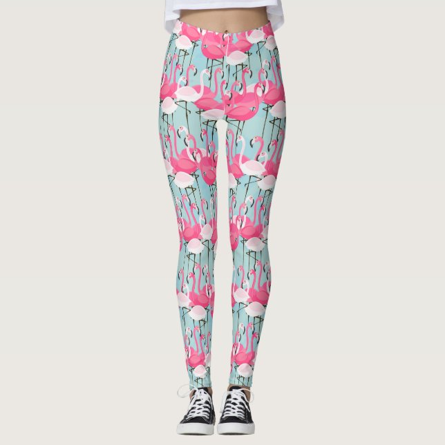 Leggings Foule rose et blanche des Flamants roses (Devant)