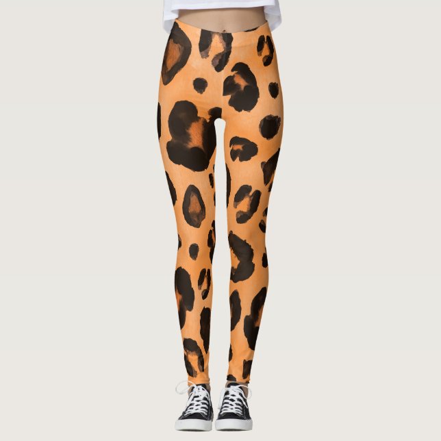 Leggings Fourrure de léopard, aquarelle, texture transparen (Devant)