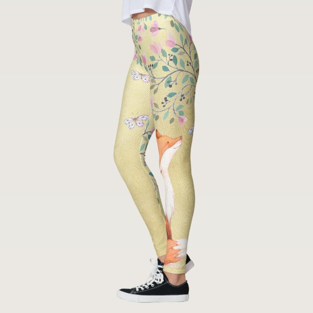 Leggings Fox avec des papillons et des fleurs roses (Gauche)