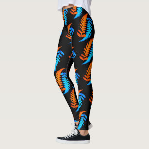 Leggings Foyer bleu électrique orange japonais peint fougèr