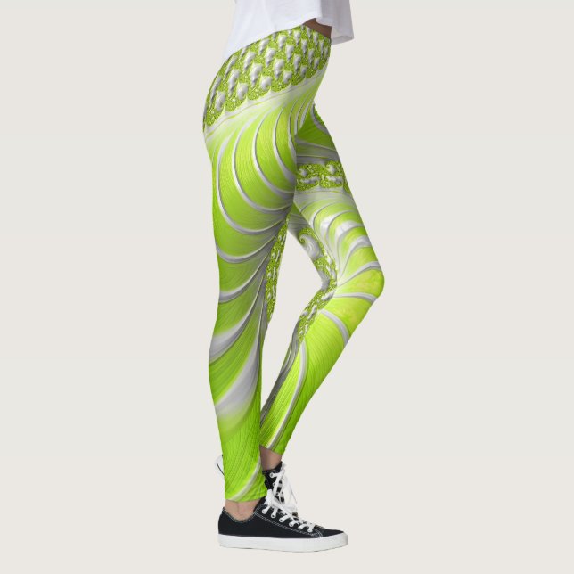Leggings Fractale en spirale verte citron abstrait (Droite)