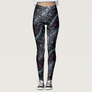 Leggings Fractale florale en spirale verte pourpre foncée