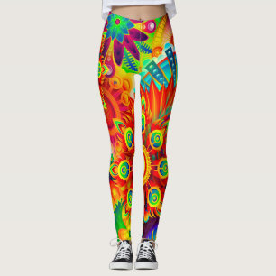 Leggings Fractale mignonne de cool psychédélique au néon de