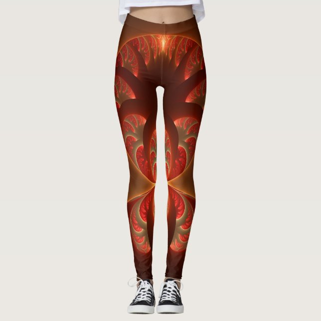 Leggings Fractale moderne abstraite lumineuse orange rouge (Devant)