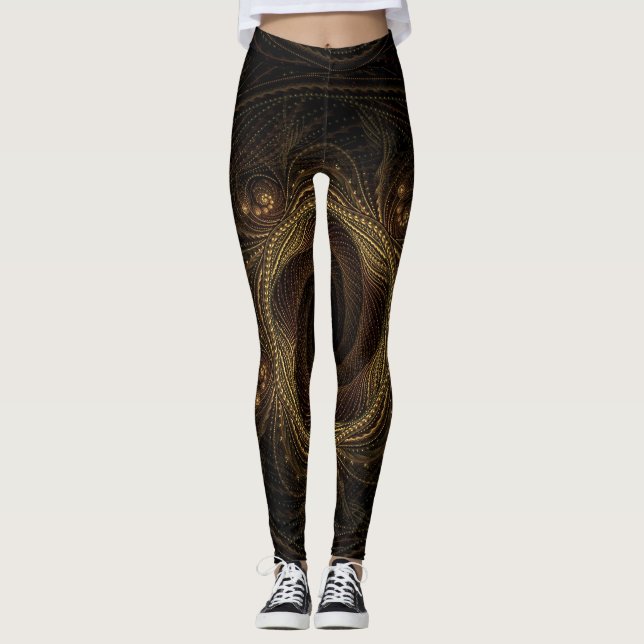 Leggings Fractales géométriques Black Gold Brown Élégant (Devant)