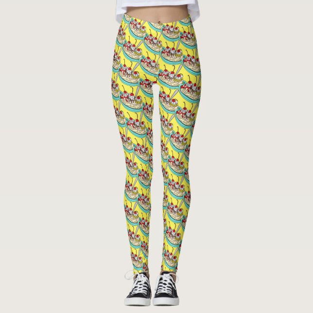 Leggings Fractionnement de banane à la crème glacée mignonn (Devant)