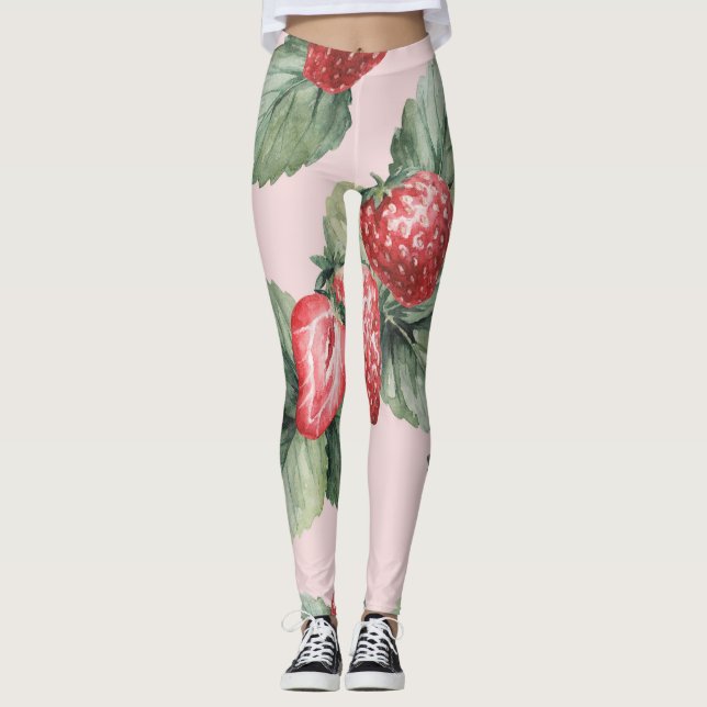Leggings Fraises mûres d'été : Aquarelle rose (Devant)