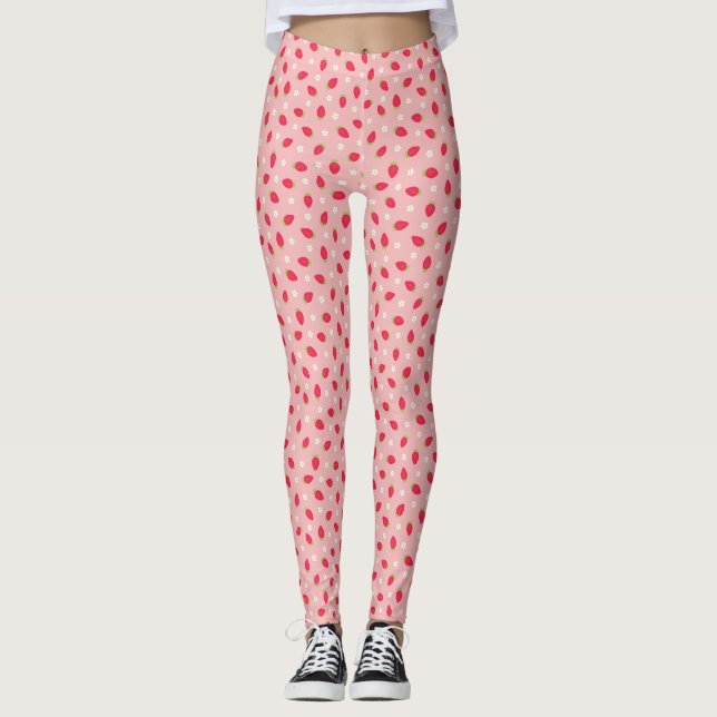 Leggings Fraises Roses d'Été (Devant)