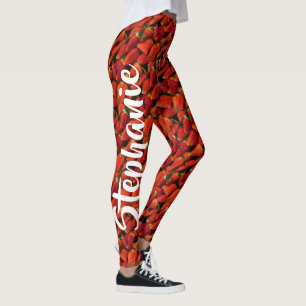 Leggings Fraises Rouge Ripe Juicy, Nom Personnalisé