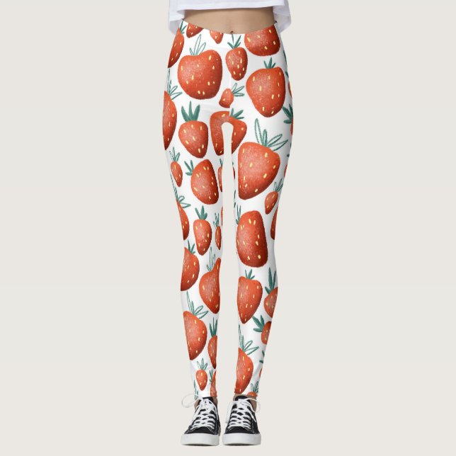 Leggings Fraises rouges Arrière - plan blanc sans joint (Devant)