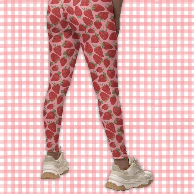 Leggings Fraises rouges mûres sur motif rose (Créateur téléchargé)