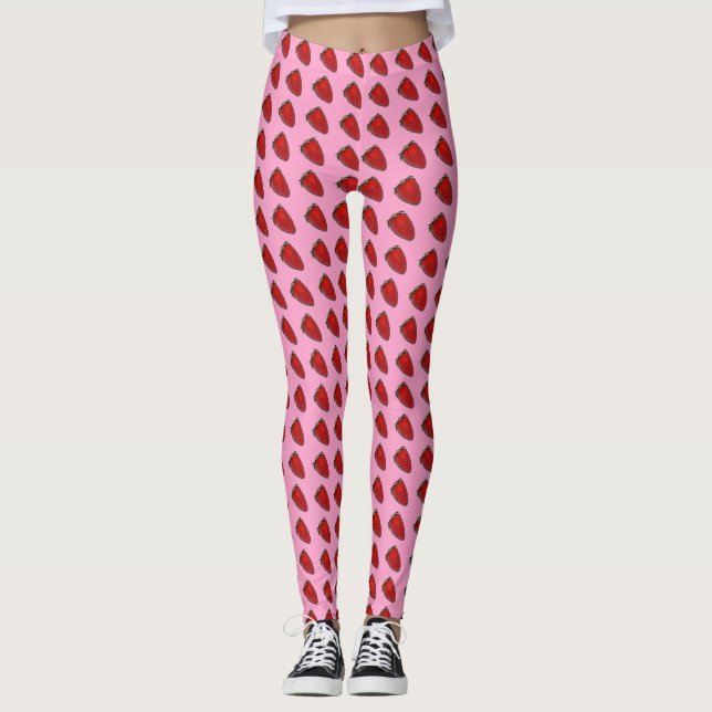 Leggings Fraises rouges sur pattes roses (Devant)