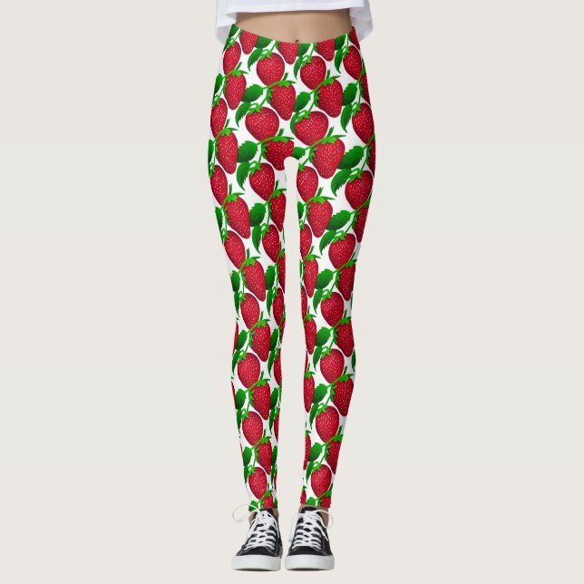 Leggings Fraises sur Motif Arrière - plan blanc (Devant)