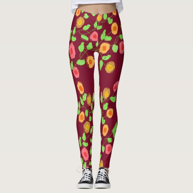 Leggings Framboise À Floral (Devant)