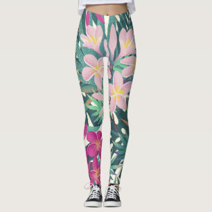 Leggings Frangipani Tropical : Vintage rose-blanc.