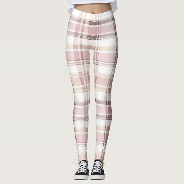 Leggings Frappes Plaid Chic Rose Crème Blanche (Devant)