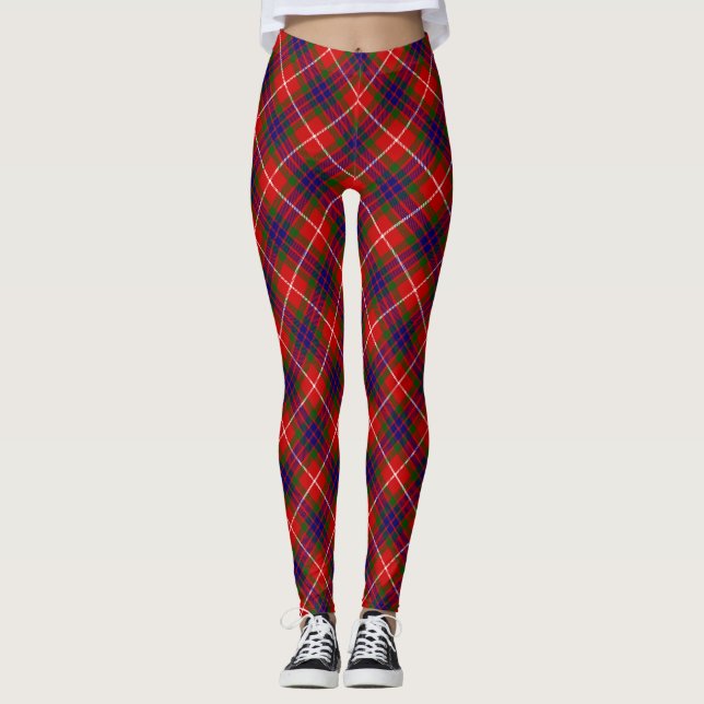 Leggings Fraser tartan rouge vert bleu violet plaid (Devant)