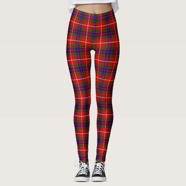 Leggings Fraser tartan rouge vert bleu violet plaid (Devant)