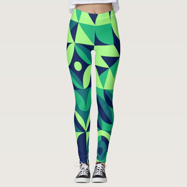 Leggings Fresque géométrique : design vintage moderne. (Devant)