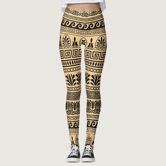 Leggings Fret grec, Motif méditerranéen, Brown (Devant)