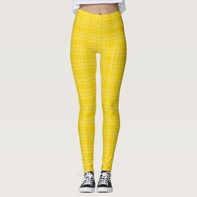 Leggings Front and back view of vibrant yellow checkered  (Devant)