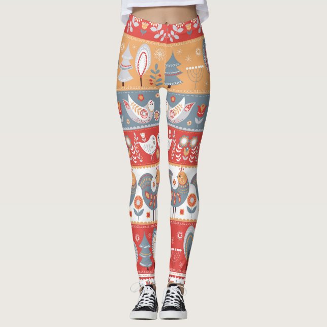 Leggings Frontières scandinaves : design textile vintage. (Devant)