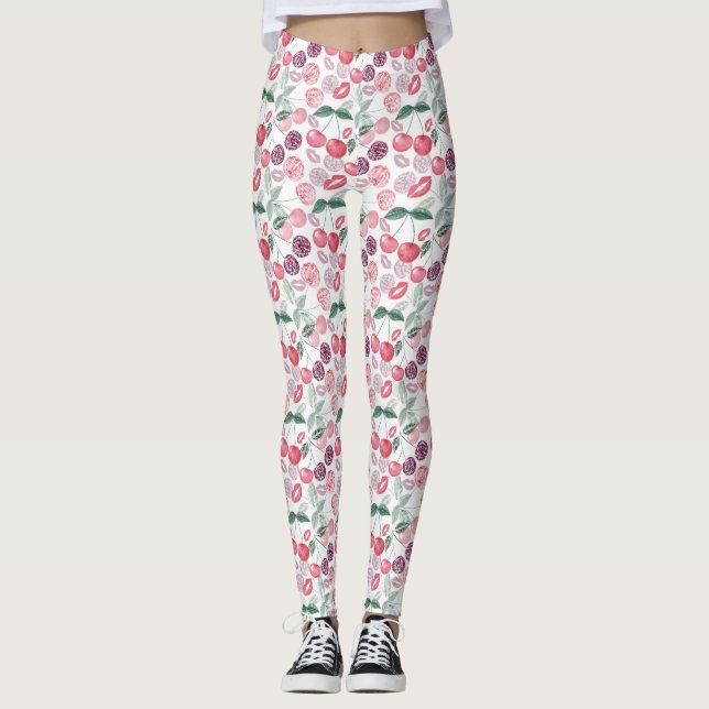 Leggings Fruit de cerise rouge élégant (Devant)
