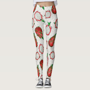 Leggings Fruit de dragon rouge sur blanc