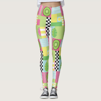 Leggings Fruit d'été coloré rose vert vert mosaïque jaune