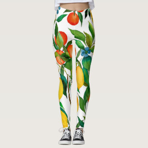 Leggings Fruits d'agrumes, motif d'aquarelle vibrante.