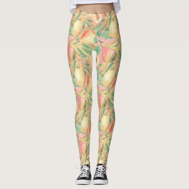 Leggings Fruits, pêches, poires, citrons, aquarelle (Devant)