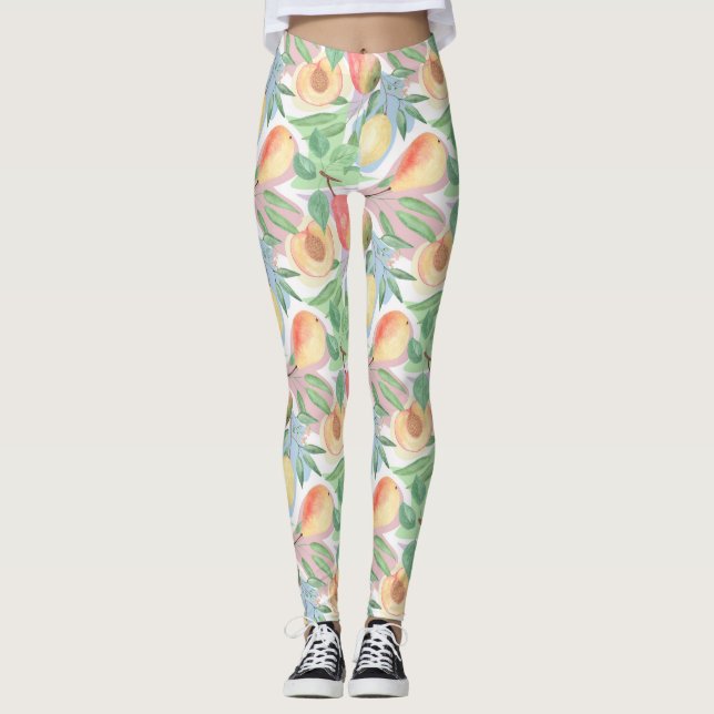 Leggings Fruits, pêches, poires, citrons, aquarelle (Devant)