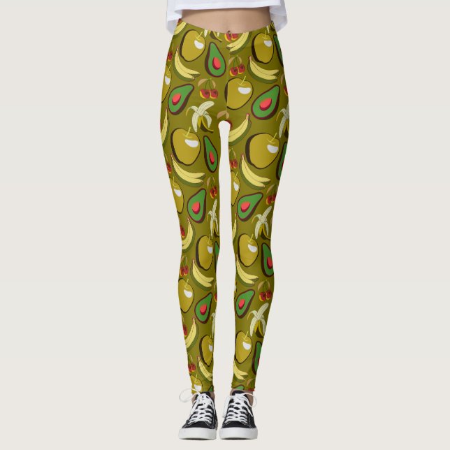 Leggings Fruits tropicaux sans soudure motif jaune (Devant)