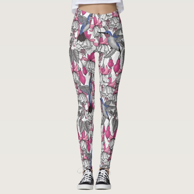 Leggings Fuchsia et colibris blancs (Devant)