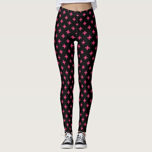 Leggings Fuchsia polka croise sur noir (Devant)