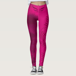 Leggings Fuchsia rose et mélange noir/Motif/spirale/ailes