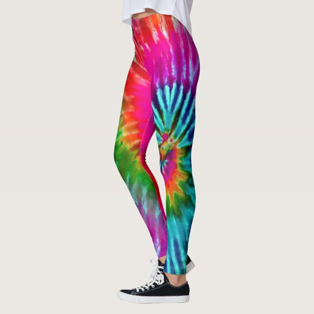 Leggings Fuchsia Turquoise Psychedelic Tie Dye Haute Visibi (Gauche)