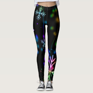 Leggings Fun and Colorée Snowflakes sur Black