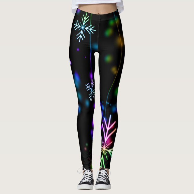 Leggings Fun and Colorée Snowflakes sur Black (Devant)