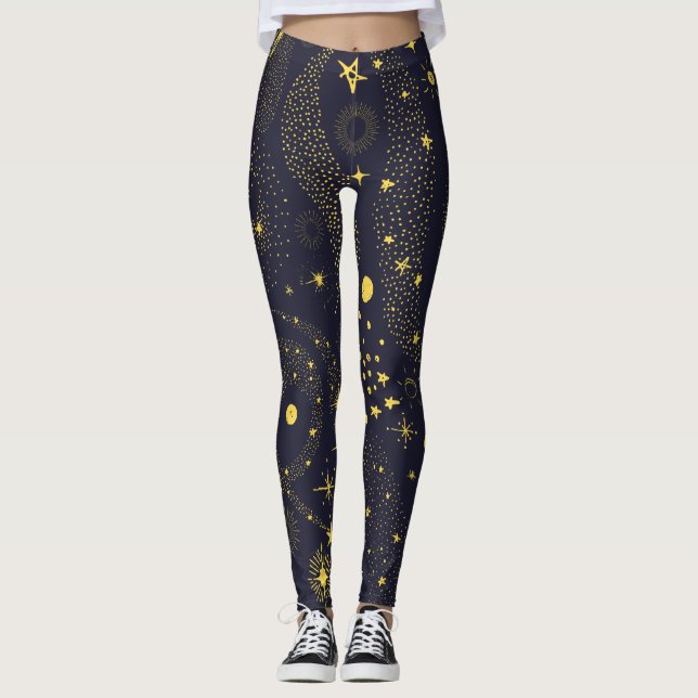 Leggings Fun Céleste Doodles Galaxy Motif Noir (Devant)