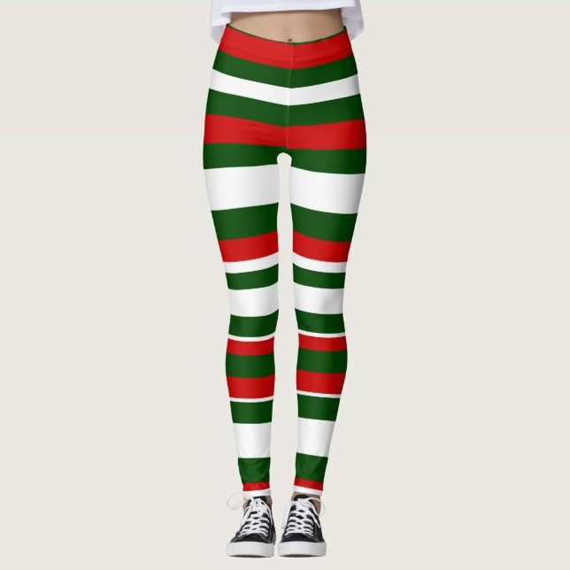 Leggings Fun Christmas Deck the Halls Crew Red Green Stripe (Devant)
