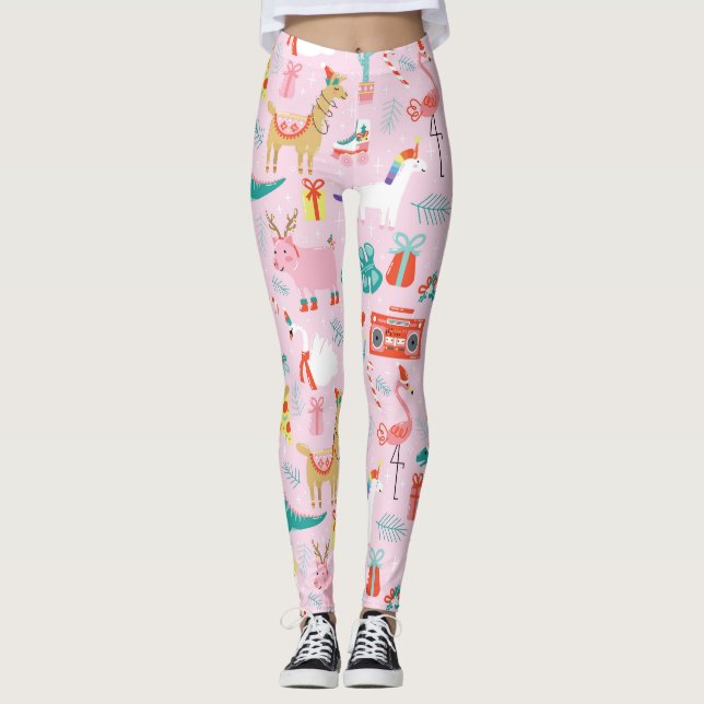 Leggings Fun de Noël : Animal Motif sans Seamless. (Devant)