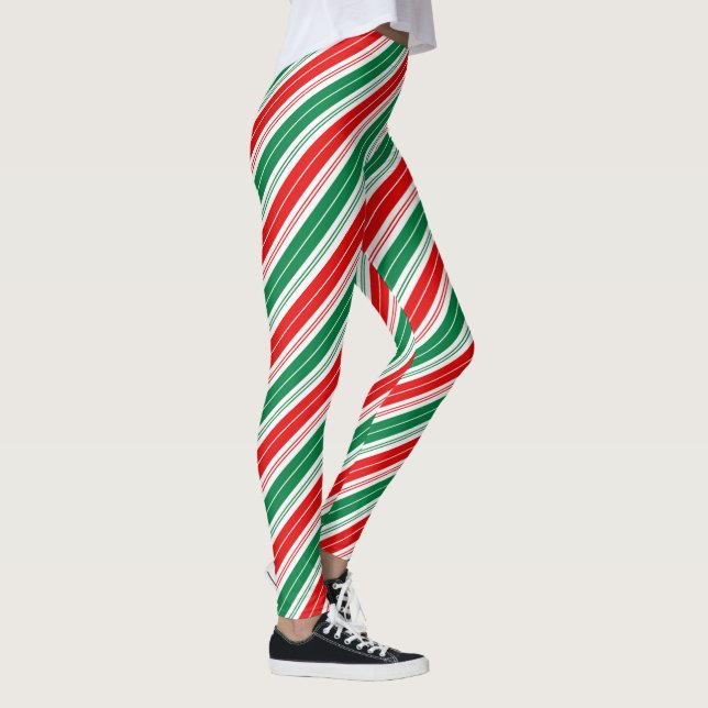 Leggings Fun festif rouge vert sucre de canne rayures (Droite)