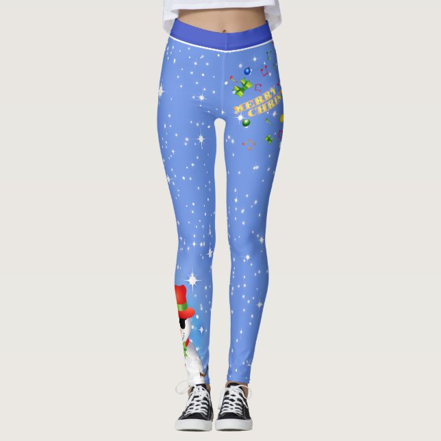 Leggings Fun Festive Joyeux Noël avec Funky Snowman (Devant)