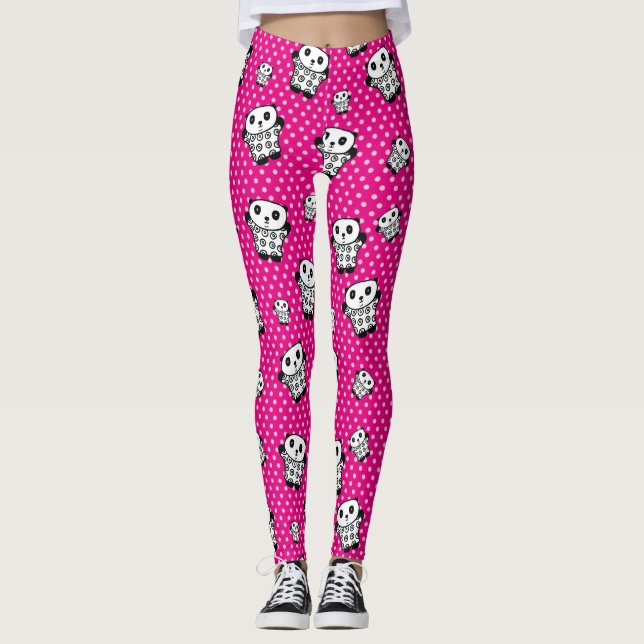 Leggings Fun Moderne Féminin Rose Mignon Kawaii Panda Ours (Devant)