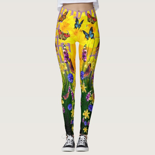 Leggings Fun papillon Lavande Fleurs Springtime (Devant)